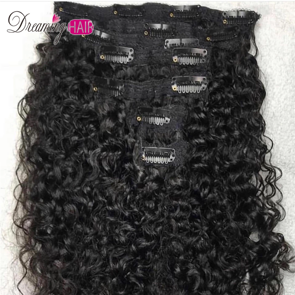 Curly Natural Brazilian Human Hair Clip In Extensions 120G 8Pcs/Set Remy Ins For Black Women Full Head |