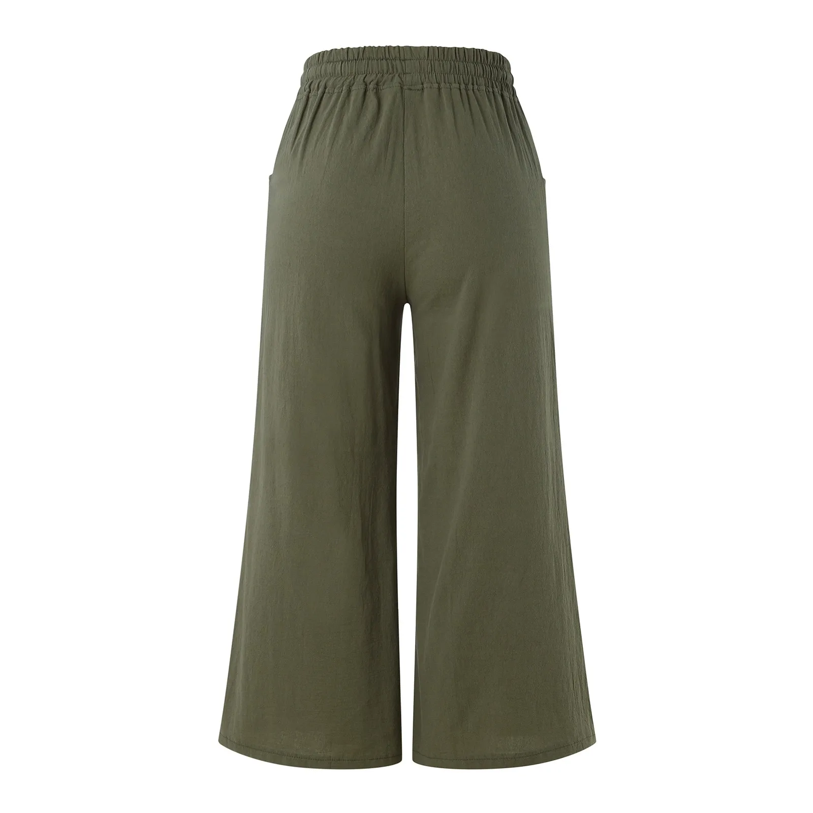 

2021 New Fashion Woman Pants Casual Solid Color Cotton Linen Elastic Waist Drawstring Long Wide Leg Pants femme pantalon