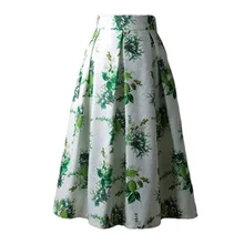 Цветочный принт до колена модная плиссированная юбка зеленый