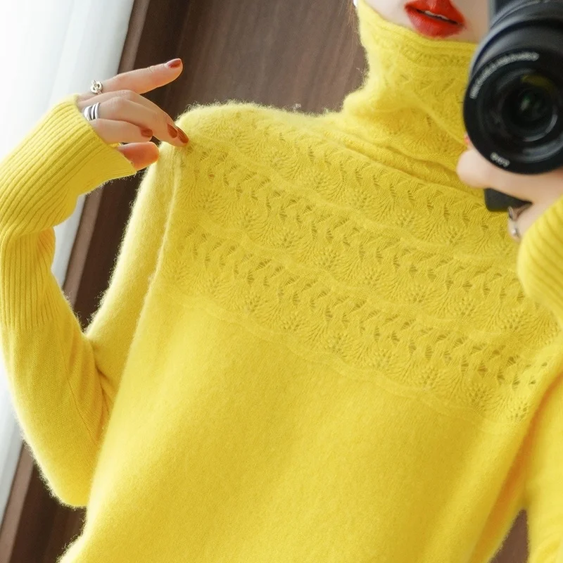 

2021Autumn / Winter Cashmere Sweater Woman High neck Pullover Sweater 100% Pure Wool Casual Knitted Top Women Jacket Long Sleeve
