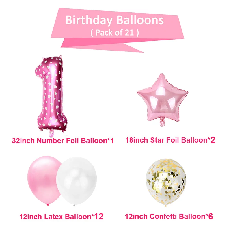 1st на день рождения розовый номер 1 Фольга воздушные шары с днем первое вечерние