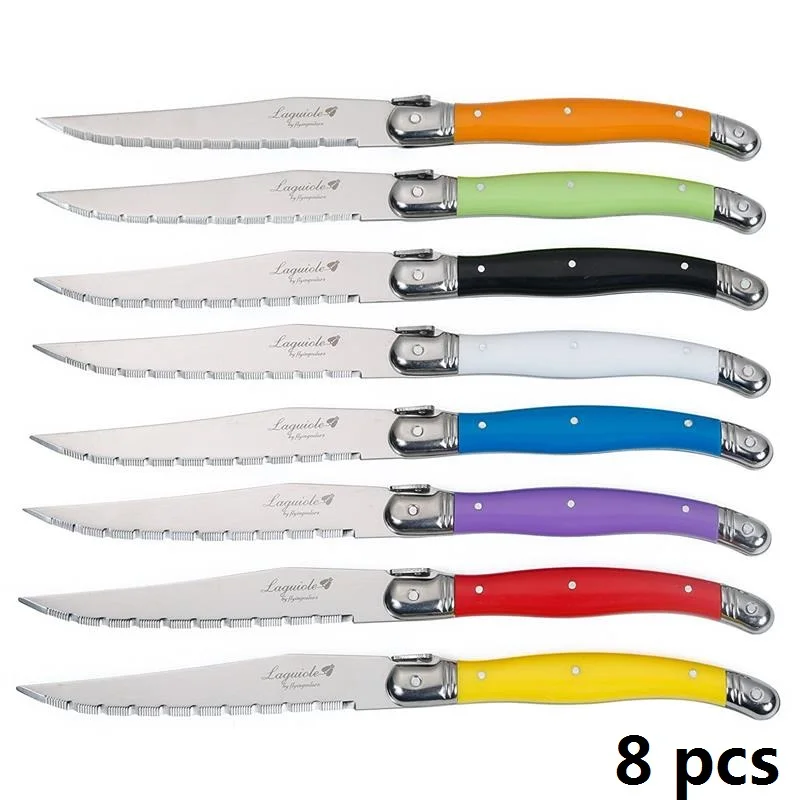 8pcs Rainbow Knives 6 шт. нержавеющая сталь Стиль Laguiole стейк ножи нож Радужный многоцветная Посуда Рождественский подарок кухонные столовые приборы, бар 9'' - Цвет: 8pcs Rainbow Knives
