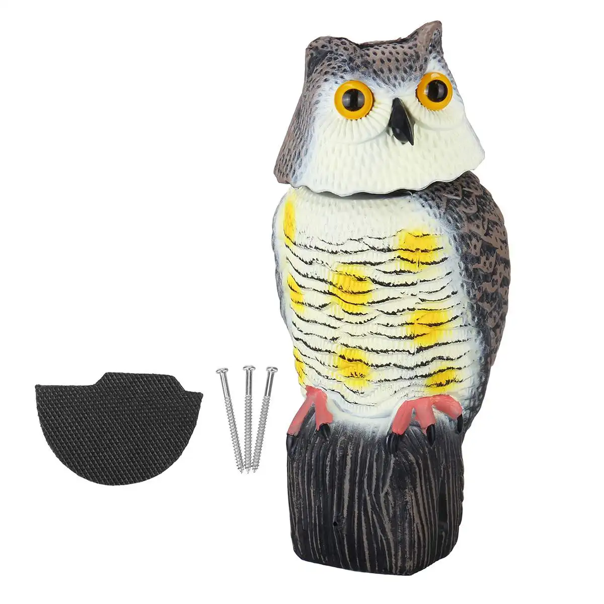 

Bird Scarer Rotateing Head Sound Owl Decoy Realistic Simulation Bird Sound Repellent Pest Control Scarecrow Garden Yard Owl