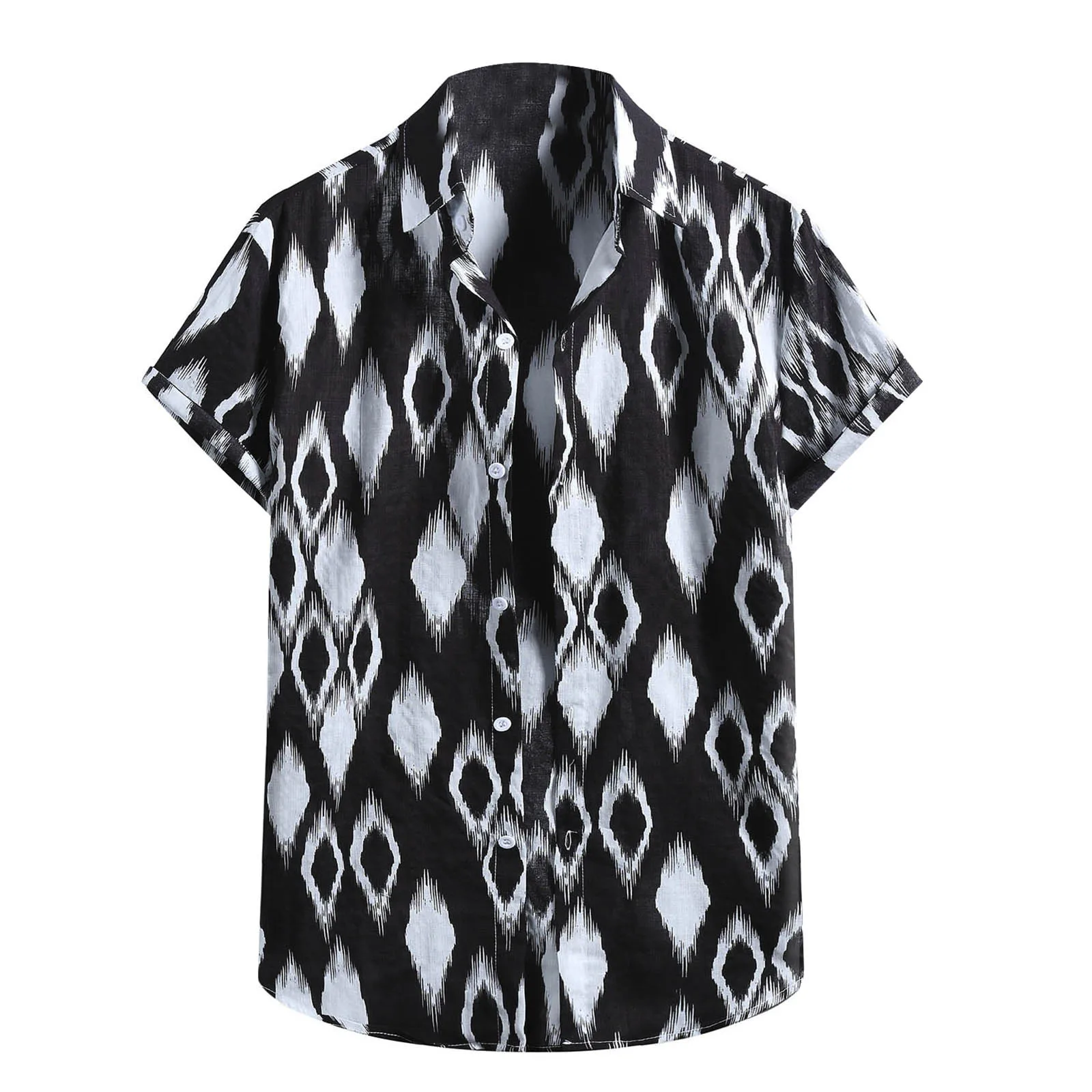 

Casual Vintage Geometry Print Men's Shirt Fashion Leisure Loose Short Sleeve Button Shirt Blouse Top High Quality Daily Wear
