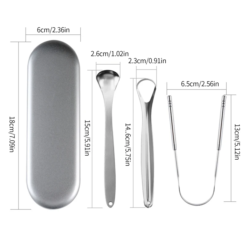 

Tongue Scraper Cleaner for Adults Stainless Steel Metal Tongue Brush Kit Professional Eliminate Bad Breath Oral Care Tools