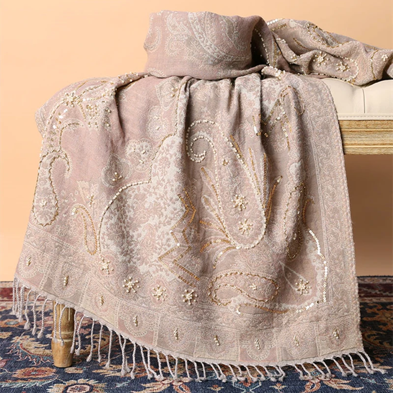 100% шерсть высококачественный шарф универсальный цвет шампанского утолщенный