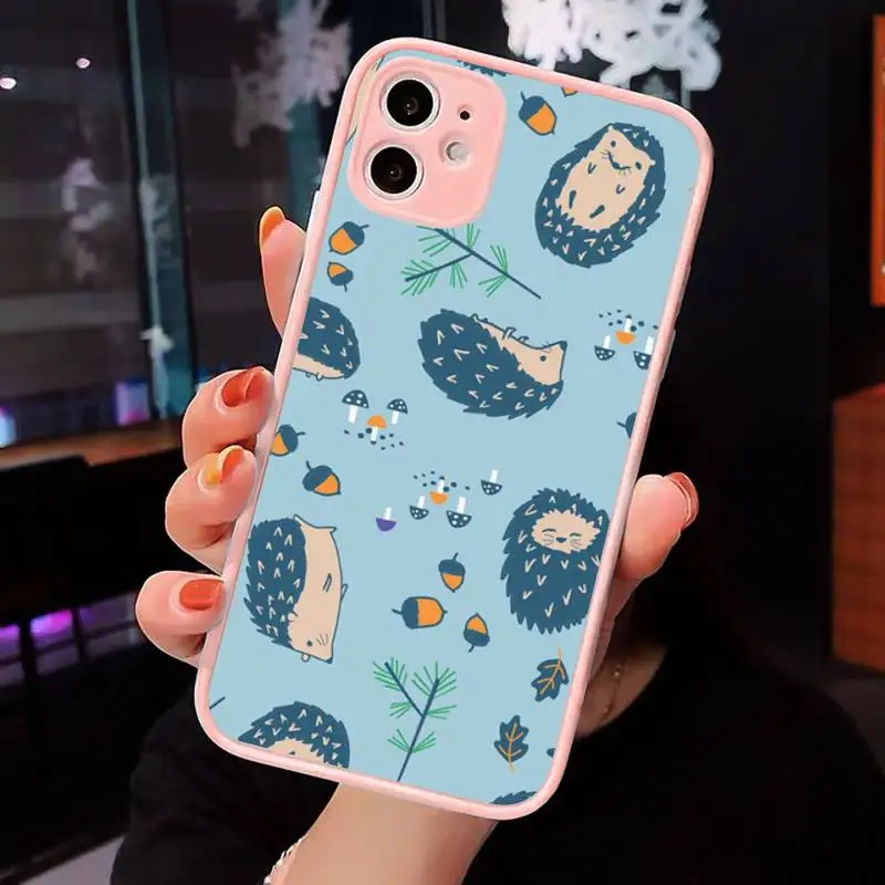 

Animal cute cartoon hedgehog Phone Case Matte Transparent for iPhone 7 8 11 12 s mini pro X XS XR MAX Plus cover funda