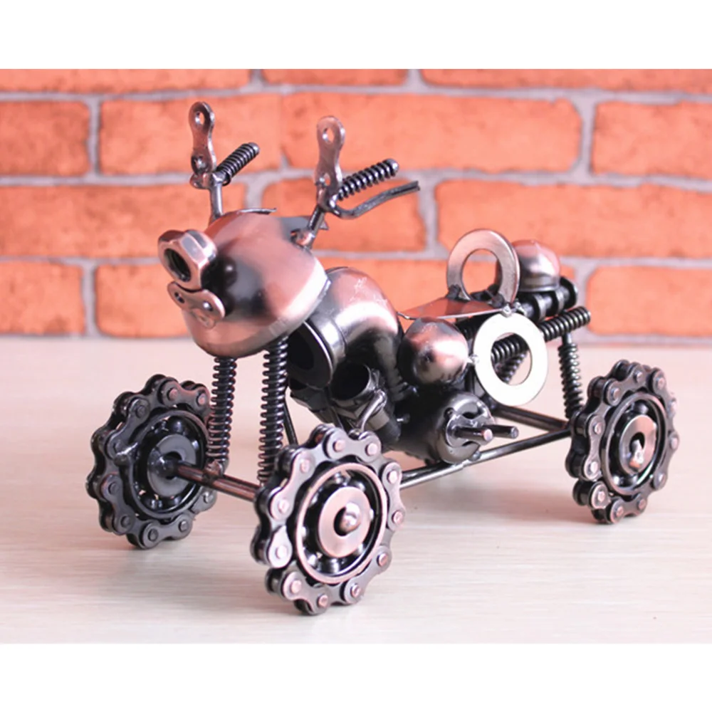 

Large Size Motorcycle Model Vintage Iron Art Craft Four Wheels Delicate Home Ornament for Room Desktop Decoration Bronze