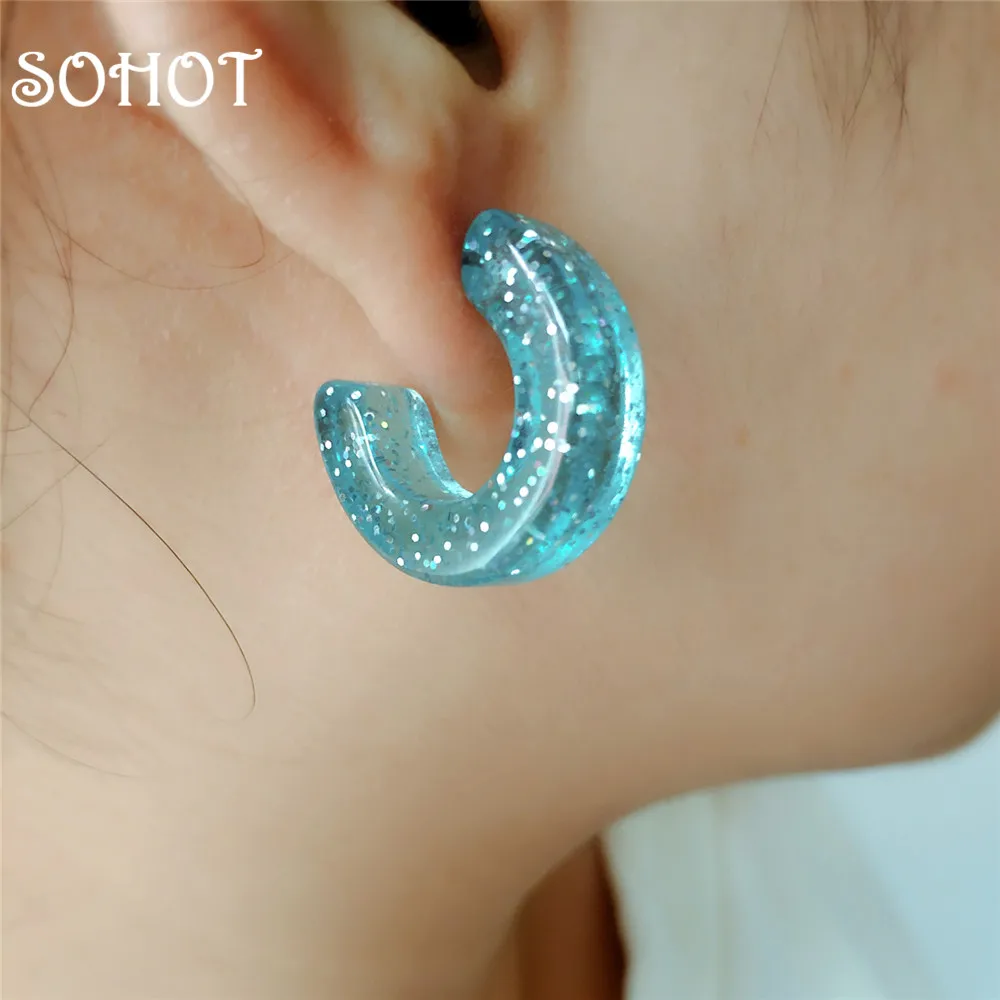 Серьги-кольца SOHOT в стиле бохо женские акриловые круглые серьги с блестками