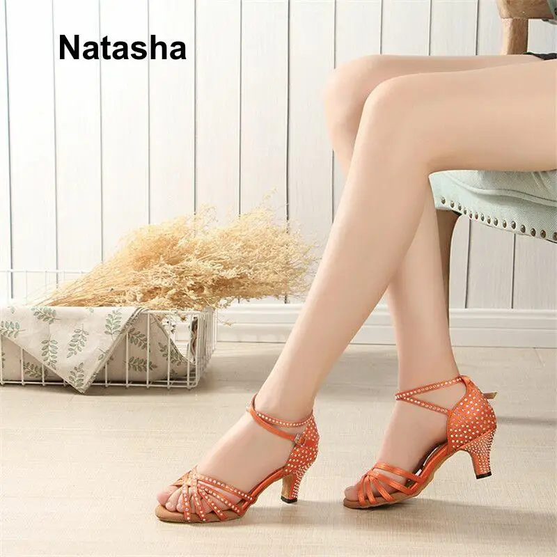 Обувь Natasha обувь для общественных танцев оранжевого цвета с бриллиантами