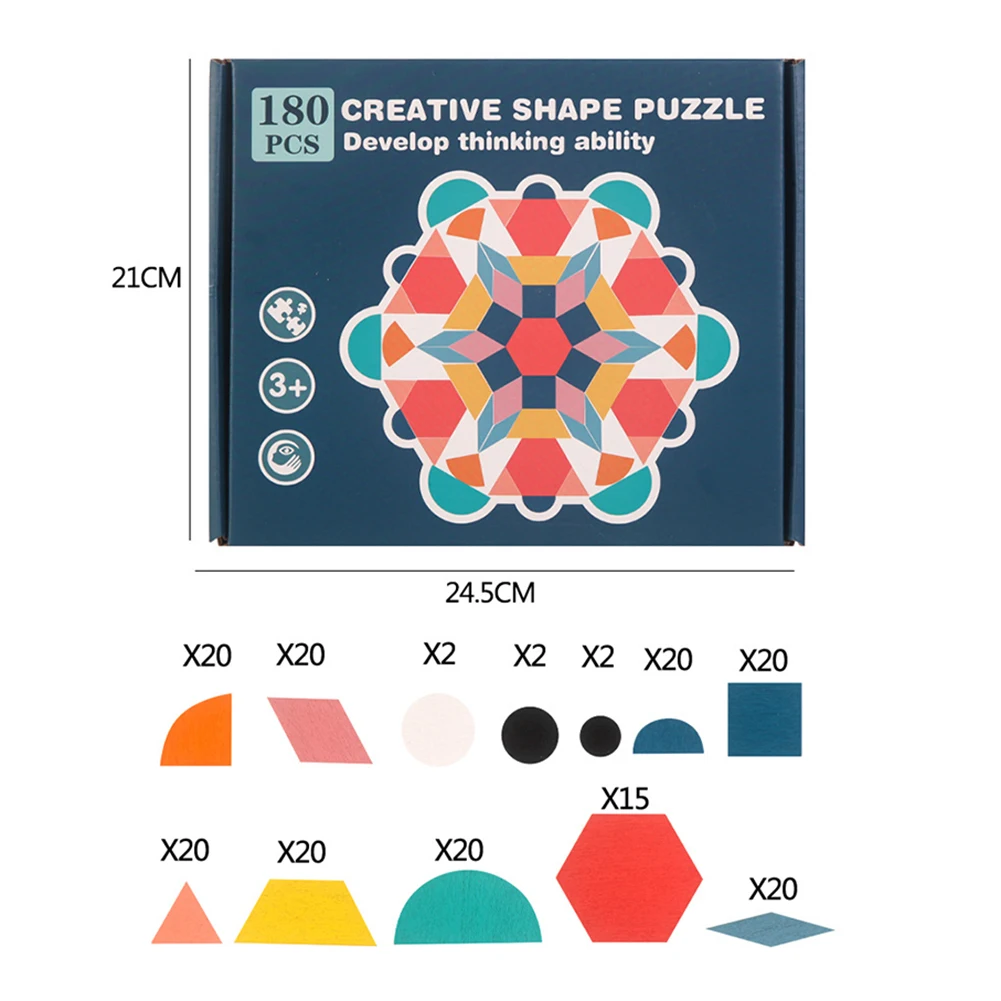 

Children's Wooden Toys 180 Pieces Creative Jigsaw Puzzles Children's Educational Puzzles DIY Geometric Shapes Puzzles