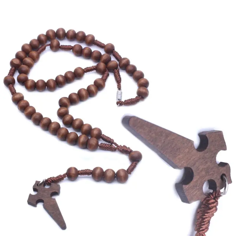 Jesus Wooden Prayer Beads 6mm Rosary Cross Necklace Pendant Woven Rope Chain Jewelry Accessories Church Supplies | Дом и сад