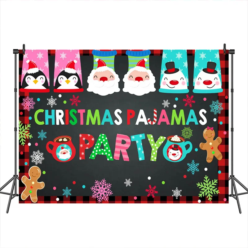 

Christmas Pajamas Party Photography Backdrop Snowflake Red Buffalo plaid blackboard Backdrops Birthday Party Photo Booth Banner