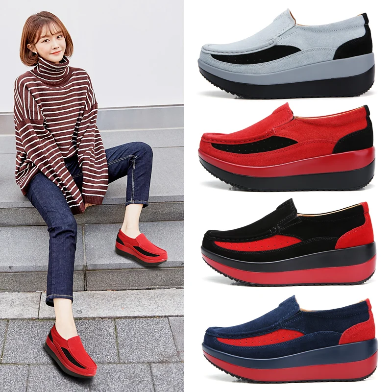 

2020 New Autumn Women Flats Platform Shoes Ladies Suede Leather Flat Shoes Women Slip On Casual Sneakers Shoes Moccasins 35-42