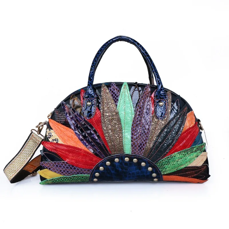 

Fashion Genuine Leather Women Big Tote Bag 2021 Winter Colorful Patchwork Sheepskin Handbag Large Capacity Ladies Shoulder Bags