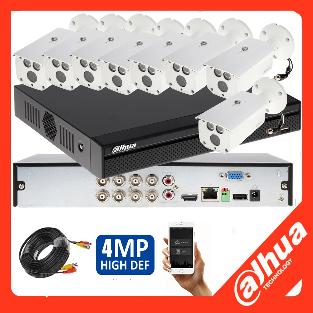 

mutil language Dahua 8Ch 4MP Video CCTV System 8CH XVR5108HS-i3 with 8PCS dahua Outdoor 4MP Bullet Camera DH-HAC-HFW1400D Kit