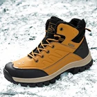 Мужские зимние ботинки с плюшевой подкладкой, коричневые непромокаемые кожаные ботинки до щиколотки, Нескользящие ботинки для улицы и походов, зима 2020