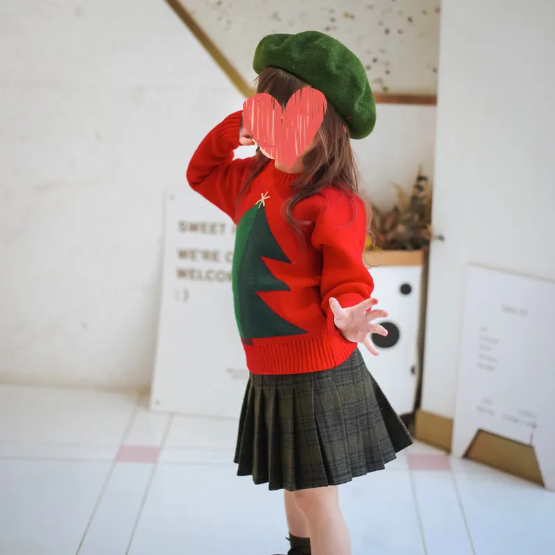 

Cartoon Christmas Tree Girls Sweater Winter Clothes Velvet Thicken New Year Warm Top Kids Bottoming Outware