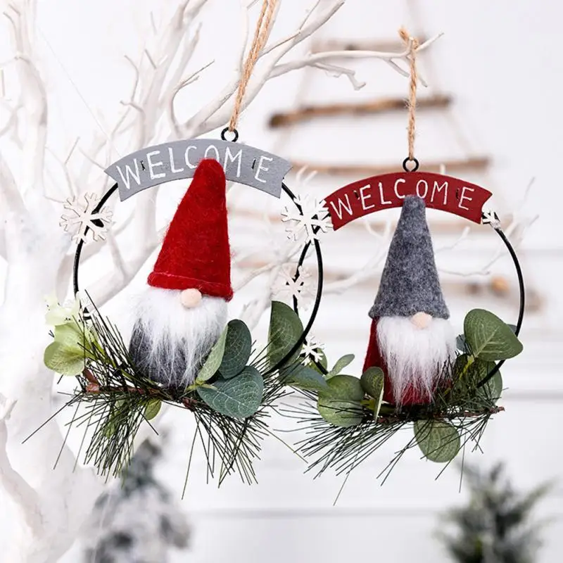 

1PC Christmas Gnome Doll Door Hanging Iron Wreath Christmas Wreath Door Hanging Christmas Tree New Year Decoration Pendant Home