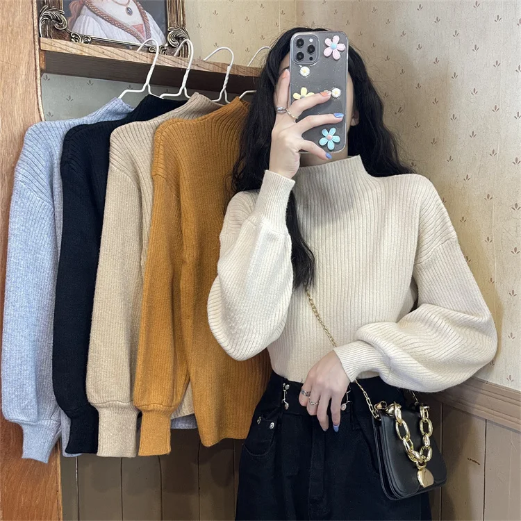 

Half High Collar Long Sleeve Sweater Women's Spring and Autumn Bottomed Sweater 2021 New Design Sense of Gentle Top