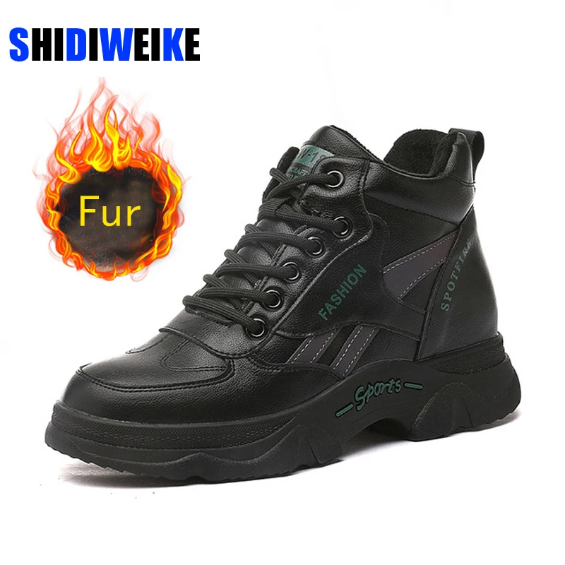 

Женские кроссовки из натуральной кожи; Модные зимние теплые ботильоны на меху; Обувь на платформе с перекрестными ремешками; Женская обувь; ...