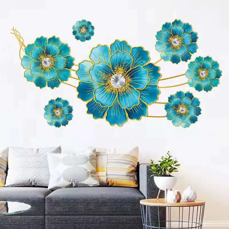 Креативные 3D наклейки на стену с синими цветами украшение для дома съемное панно