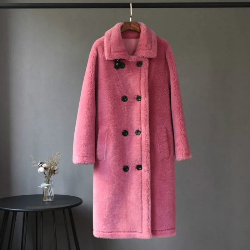 

Женская куртка из 100% шерсти с натуральным мехом, зимняя одежда 2020, пальто в Корейском стиле из овчины, Женское пальто с замшевой подкладкой ...