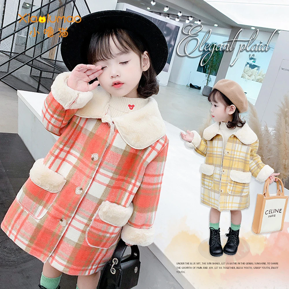 

Girls Wool Coats Winter Jackets Velvet Collar Kids Warm Jacket Childrens Outerwear Girl Stripe Coat Baby Overcoat XIAOLUMAO