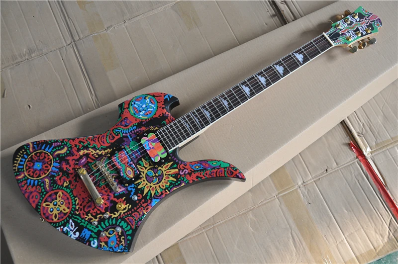 Электрогитара абстрактная картина на теле 24 лада с грифом из розового дерева