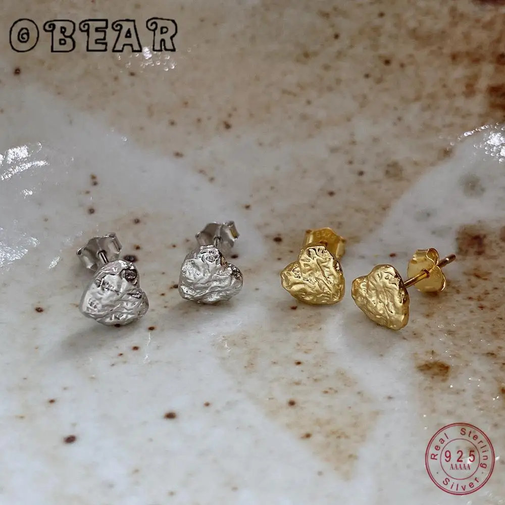 OBEAR модные мини серьги гвоздики в форме сердца для женщин 925 Стерлинговое Серебро