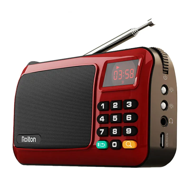 

Rolton Mni FM Portable Radio Speaker Mp3 Music Player TF Card USB For PC iPod Phone With LED Display And Flashlight Check lamp