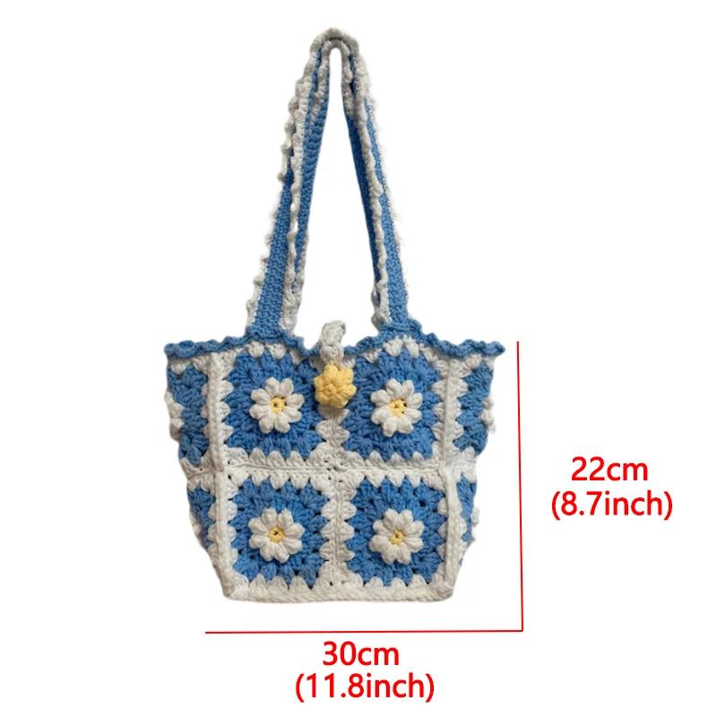 

Small Daisy Handmade Crochet Women Shoulder Bag Woolen Thread Handmade Shopper Bags For Women Knitted DIY Large Tote Women's Bag