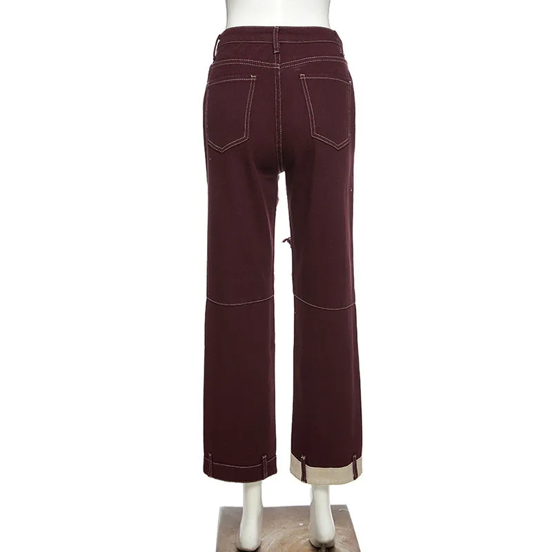 

Color Block High Waist Jeans With Pockets 2021 Sexy Streetwear Sexy Ladies Trousers Autumn Spring Skinny Denim Jeans Denim Pants