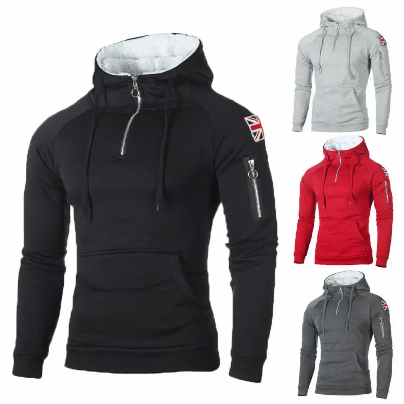 Мужские Зимние флисовые толстовки пуловеры топы пальто свитшот с капюшоном на