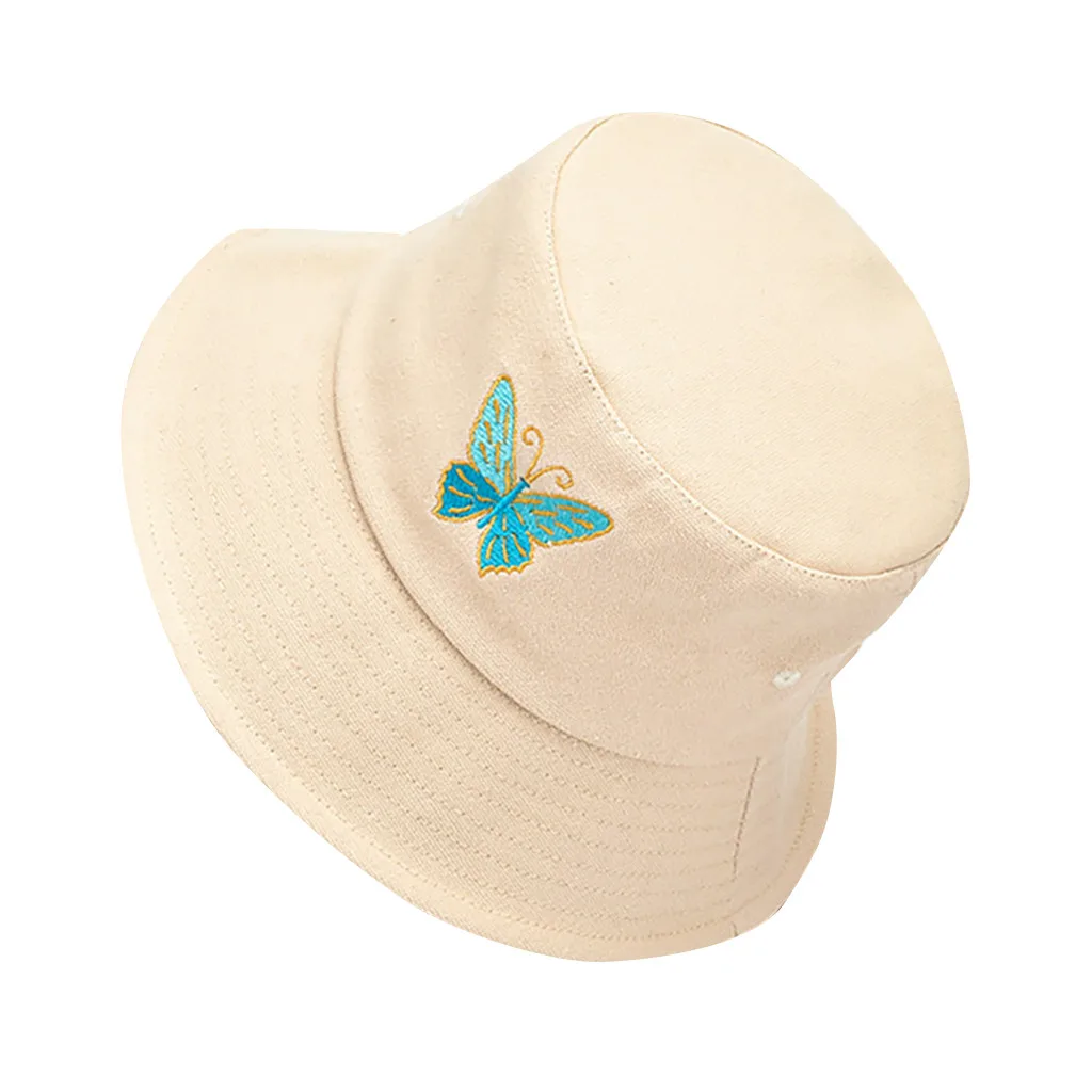 

Women Fashion Caps Butterfly Embroidery Foldable Anti-sunburn Bucket Sun Hat Cap Sunscreen Fisherman Cap