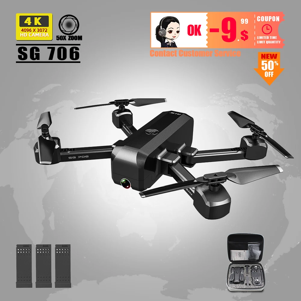 Дрон RC 4K Дрон с камерой Профессиональный Квадрокоптер игрушки Дрон селфи вертолет для детей взрослых juguetes SG706 vs SG901 Z5 E58