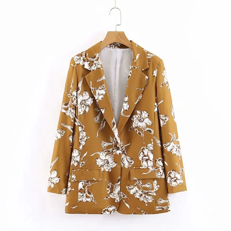 

2021 Autumn New Women's Korean Women's All-match Thin Loose Long-sleeved One-button Printed Suit Jacket Fall Jacket for Women