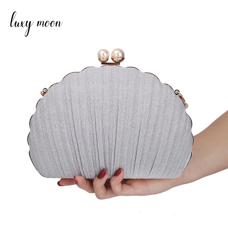 

Fashion Shell Luxury Designer Handbag for Women Elegant Pleated Banquet Bag Pearl Hander Clutch Purse Shoulder Evening Bag Z347