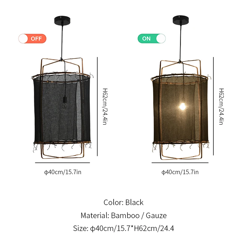 Black gauze H62cm Скандинавские минималистичные подвесные светильники, осветительная льняная черная/белая бамбуковая Подвесная лампа для столовой, гостиной, спальни, Подвесная лампа - Цвет корпуса: Black gauze H62cm