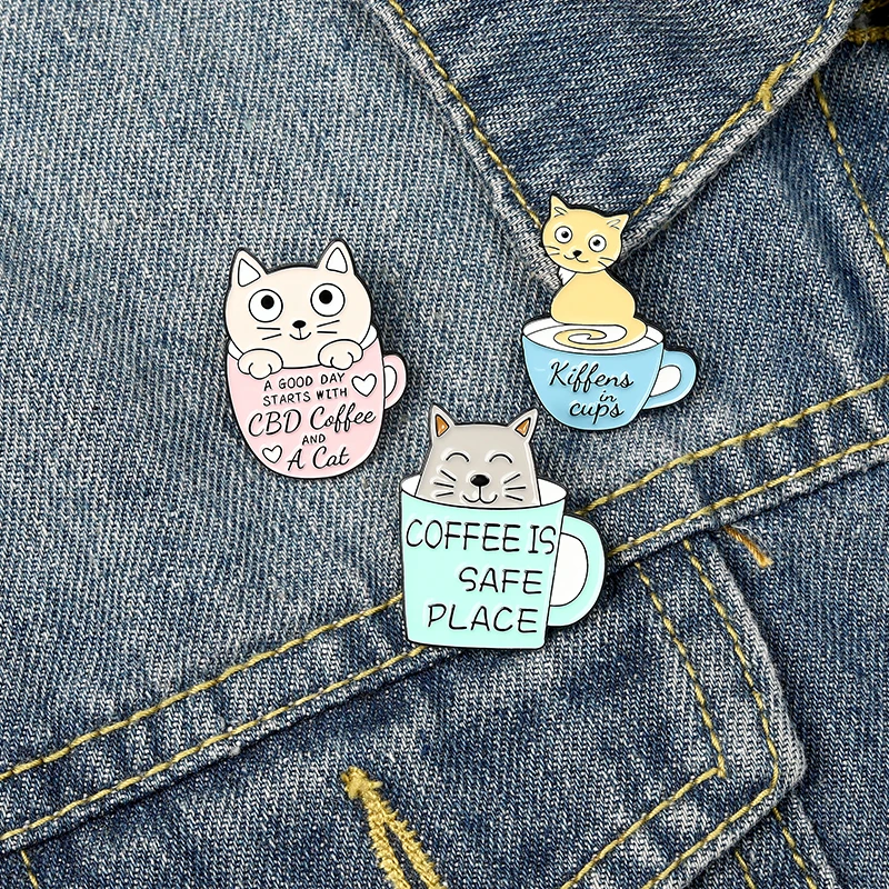 

Coffee Cup Soft Enamel Pins Custom Kitten Cartoon Animal Brooches Pet Cat Badges Lapel Pin Jewelry Gift for Friends Wholesale