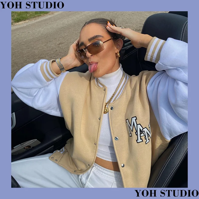 

INS Style Fall Women's New Single-breasted Stand-up Collar Letters Embroidery Loose Casual Baseball Jacket