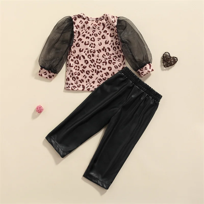 

Baby Girls 2Pcs Autumn Clothes Set Toddlers Kids Leopard Print O-Neck Long Sleeve Pullover+ Solid Color Long Pants Set