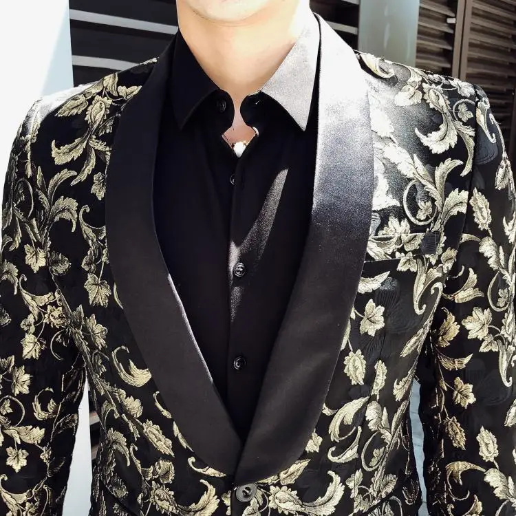 Черный и жаккардовый жакет мужской 2019 британский стиль роскошные цветочные