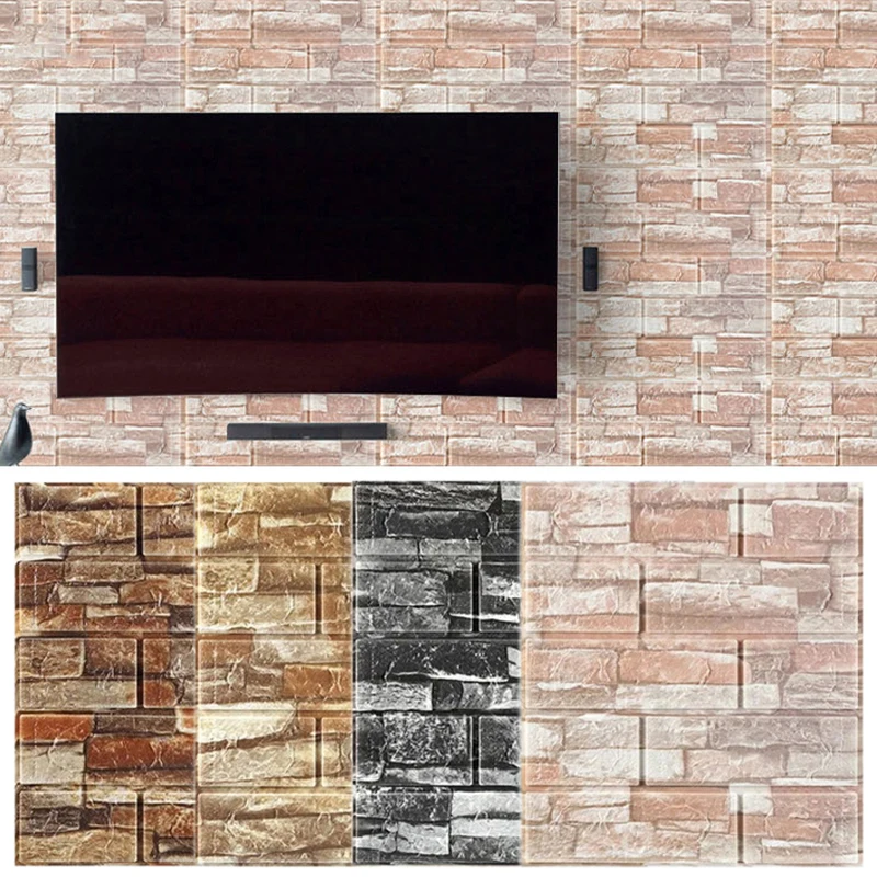 

1PC 3D Wall Sticker Waterproof Imitation Brick Self-Adhesive Anti-Collision TV Backdrop Home Decor Bedroom Living Kids Room DIY