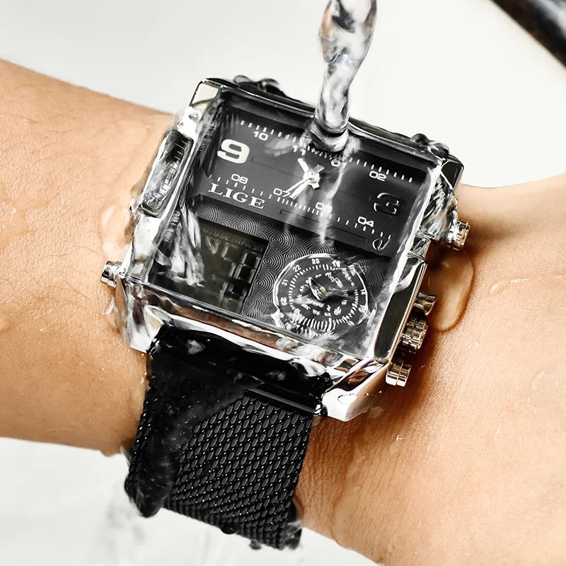 Часы наручные LIGE Мужские кварцевые брендовые роскошные квадратные цифровые