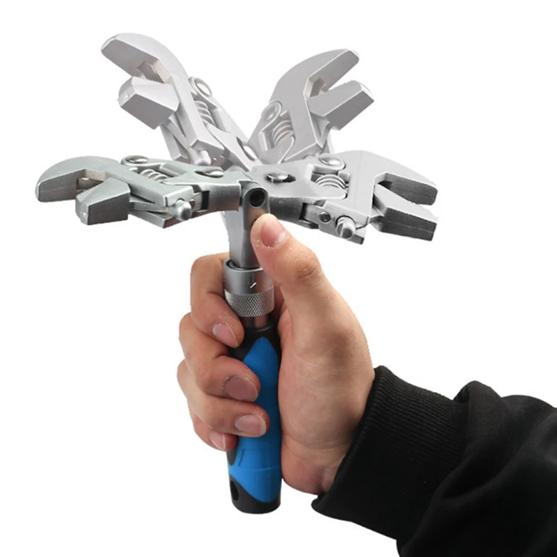 

10-Inch Portable Adjustable Ratchet Wrench 5-In-1 Torque Wrench Can Rotate and Fold 180 Degrees Fast Wrench Repair Tool