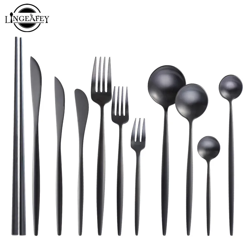 

Matte Black Cutlery Set Stainless Steel Flatware Set Kitchen Silverware Steak Tableware Dinnerware Spoon Fork Knife Chopsticks