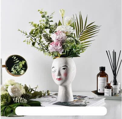 European Resin Vase Head Portrait Sculpture Flower Pot Decoration Ornaments Home Livingroom Office Desktop Furnishing Crafts Art - Цвет: style6