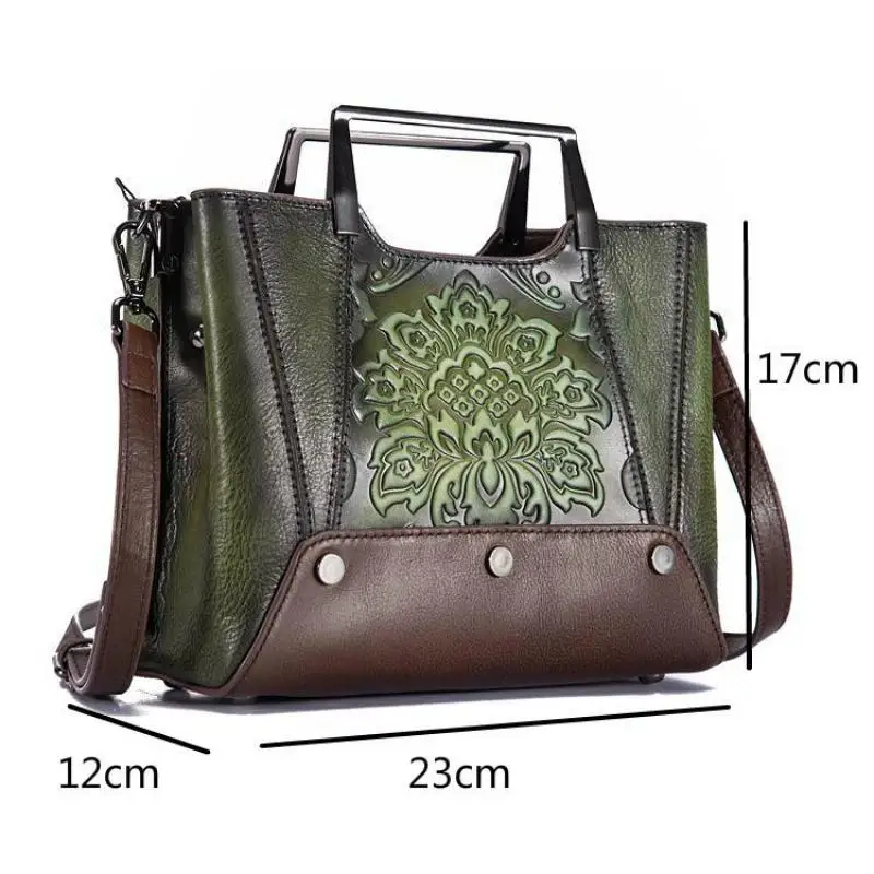 

Bestform 2021 New Vintage Women Handbags Genuine Leather Handmade Embossing Floral Cow Leather Shoulder&crossbody Bags