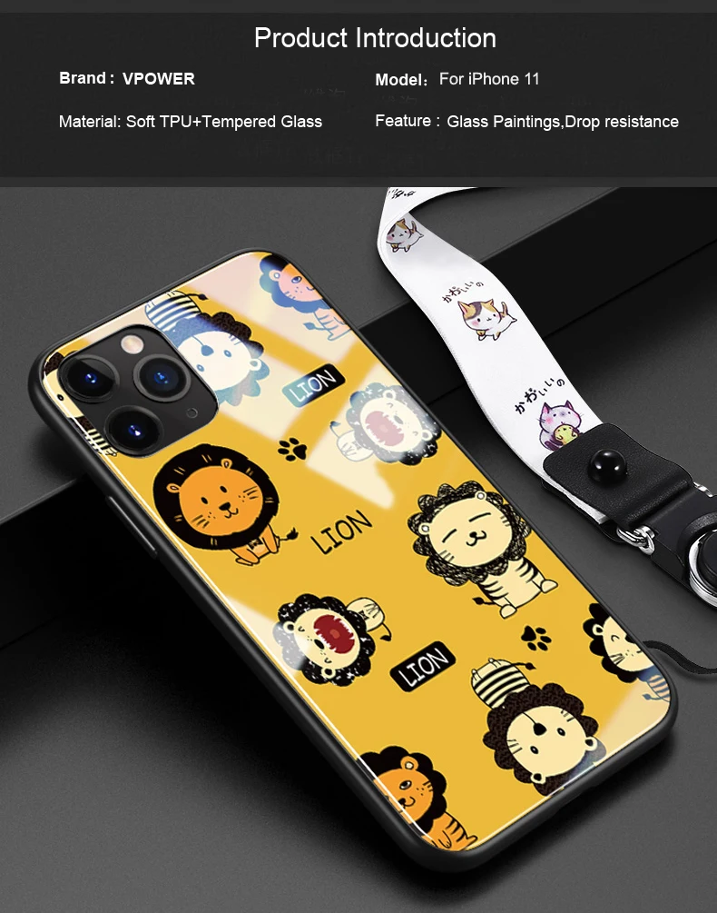 Для iphone 11 pro max 6,5 6,1 чехлы из закаленного стекла защитные чехлы для телефона с милым животным котом для iphone 11 pro стеклянная оболочка Крышка